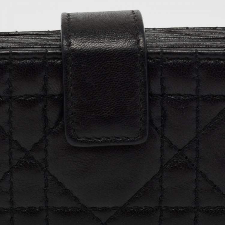 Pre Owned Dior Black Cannage Leather Lady Dior 5 Gusset Card Holder