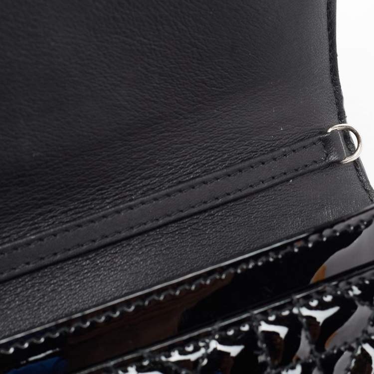 Pre Owned Dior Black Cannage Patent Leather Lady Dior Wallet on Chain