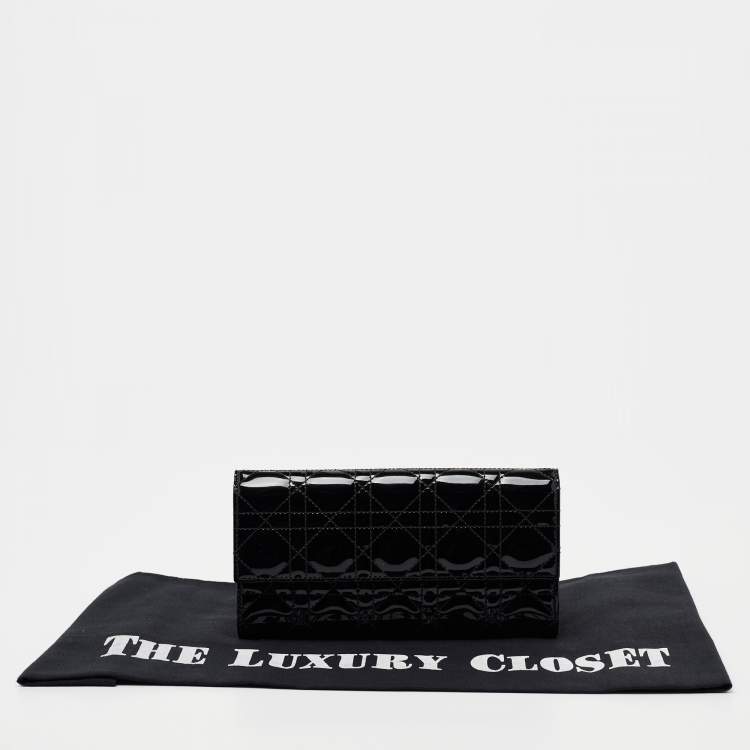 Pre Owned Dior Black Cannage Patent Leather Lady Dior Wallet on Chain