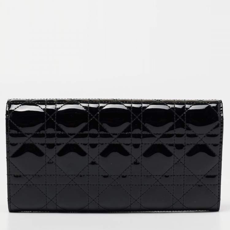 Pre Owned Dior Black Cannage Patent Leather Lady Dior Wallet on Chain