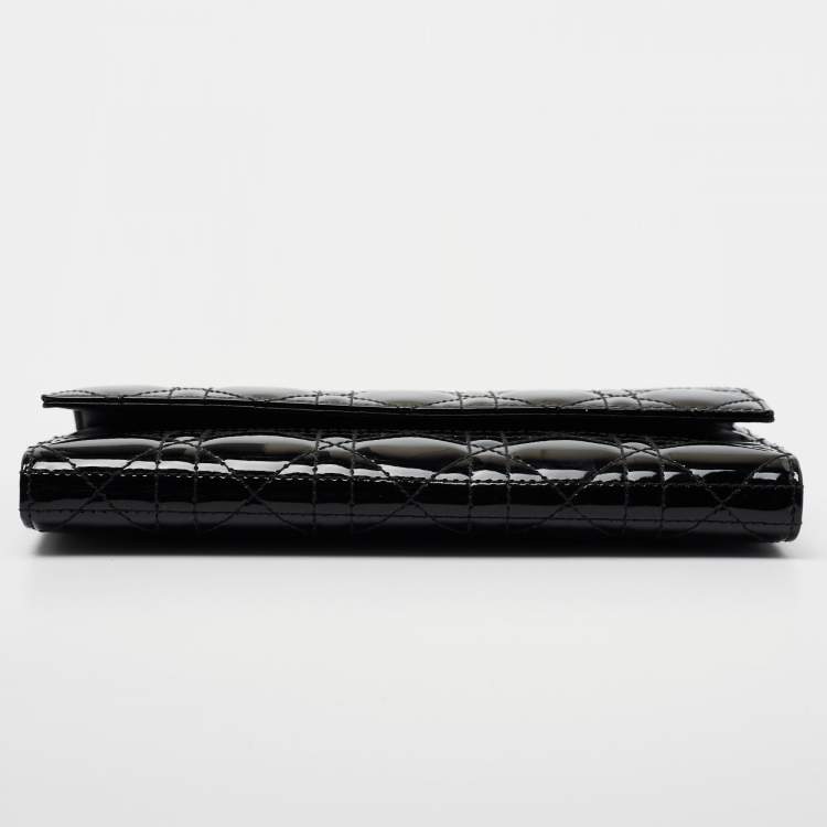Pre Owned Dior Black Cannage Patent Leather Lady Dior Wallet on Chain