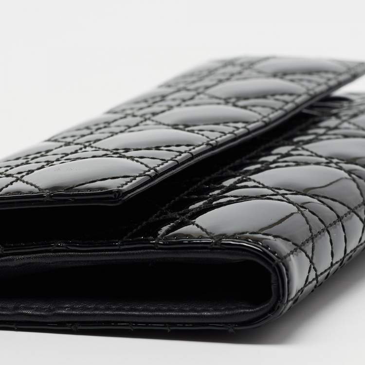 Pre Owned Dior Black Cannage Patent Leather Lady Dior Wallet on Chain