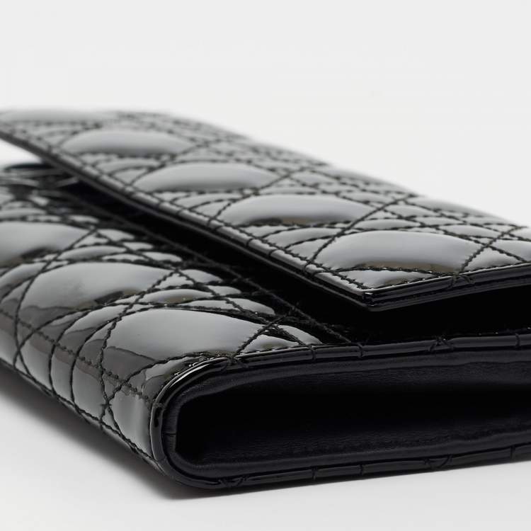 Pre Owned Dior Black Cannage Patent Leather Lady Dior Wallet on Chain
