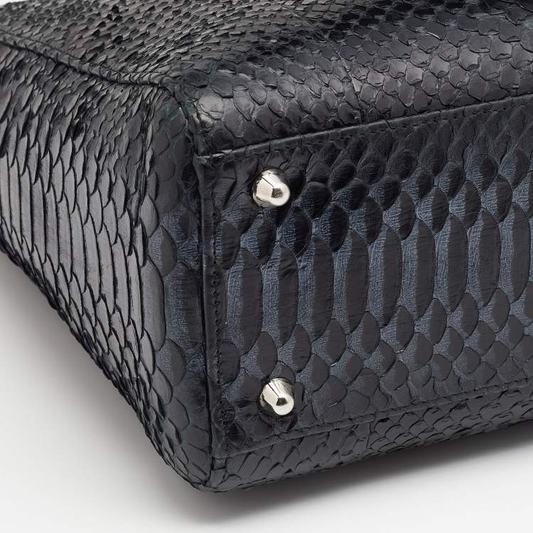 Pre Owned Dior Black Python Leather Lady Dior Tote
