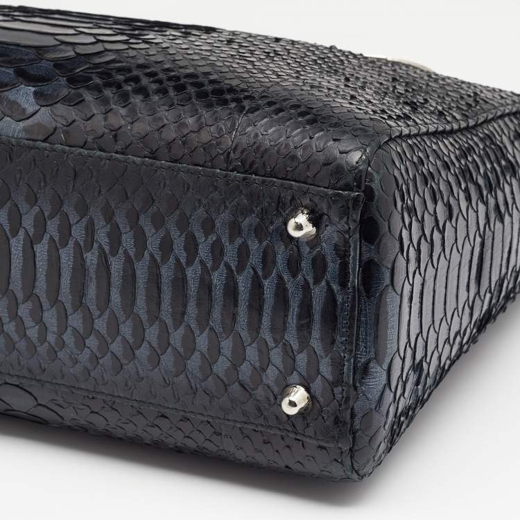 Pre Owned Dior Black Python Leather Lady Dior Tote