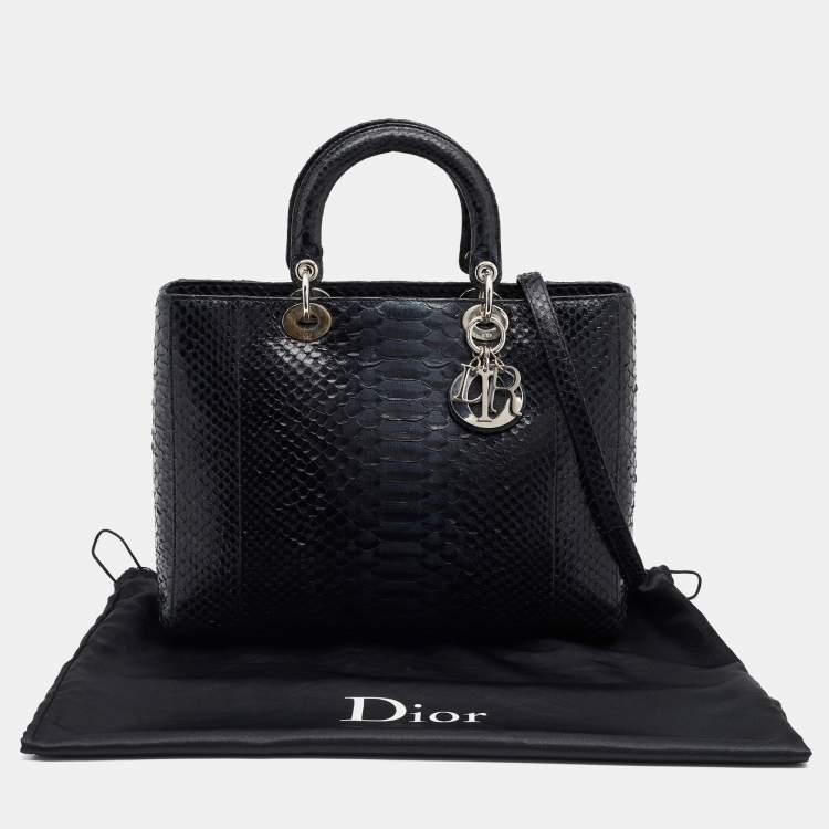 Pre Owned Dior Black Python Leather Lady Dior Tote