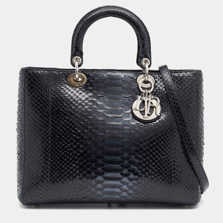 Pre Owned Dior Black Python Leather Lady Dior Tote