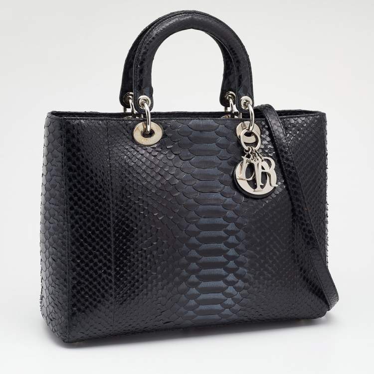 Pre Owned Dior Black Python Leather Lady Dior Tote