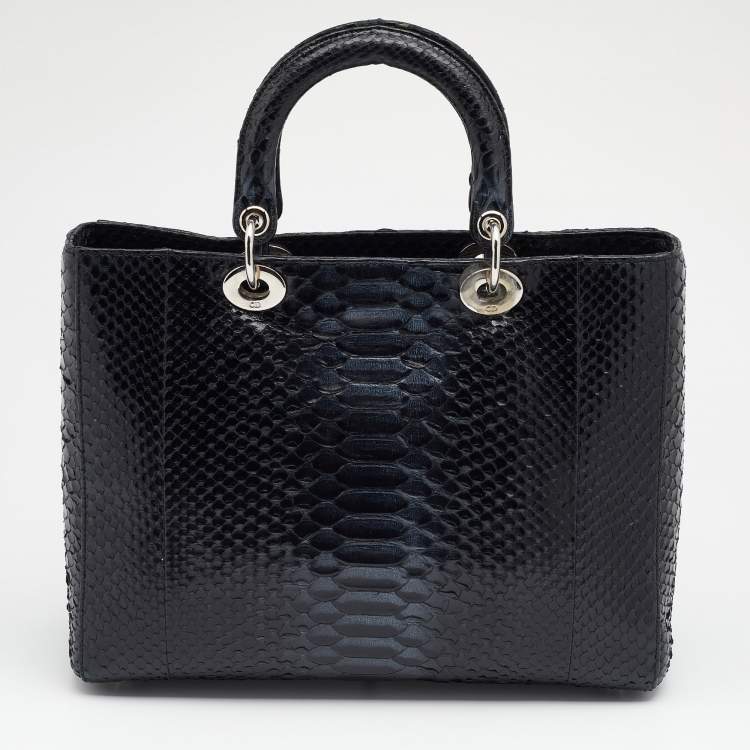 Pre Owned Dior Black Python Leather Lady Dior Tote