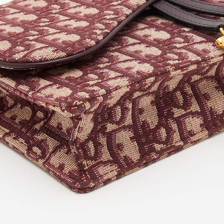 Pre Owned Dior Burgundy/Beige Oblique Canvas Saddle Chain Pouch