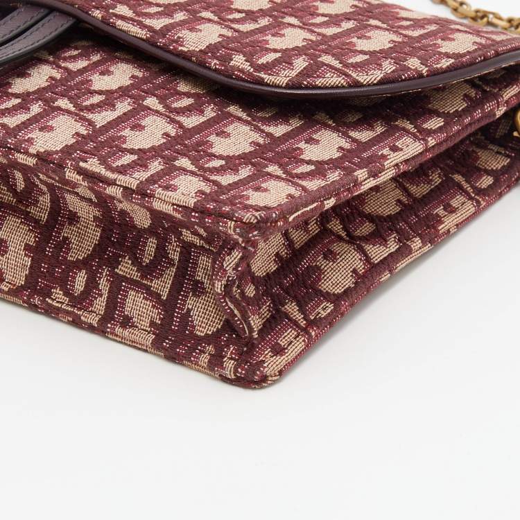Pre Owned Dior Burgundy/Beige Oblique Canvas Saddle Chain Pouch