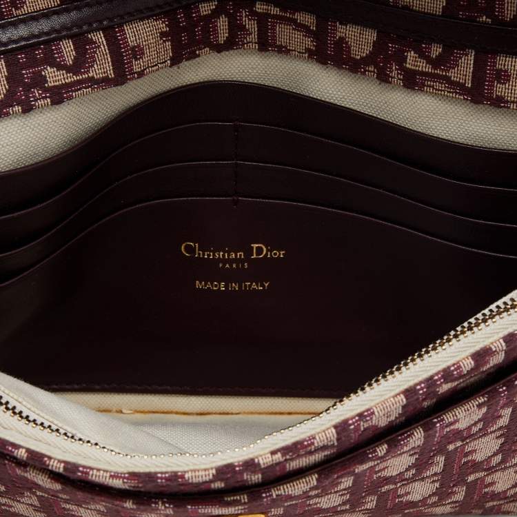 Pre Owned Dior Burgundy/Beige Oblique Canvas Saddle Chain Pouch