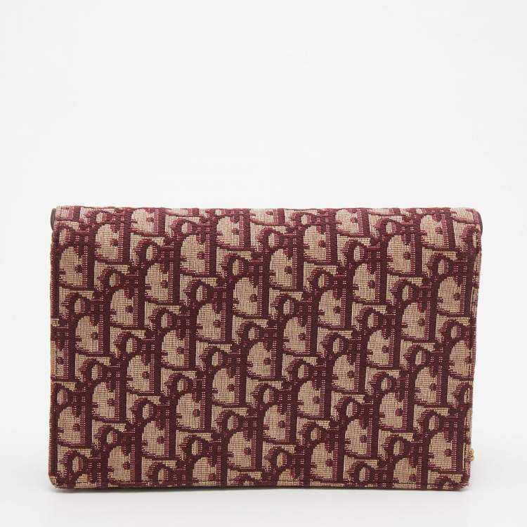 Pre Owned Dior Burgundy/Beige Oblique Canvas Saddle Chain Pouch