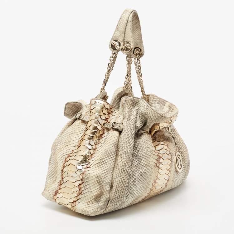 Pre Owned Dior Beige/Gold Python Le Trente Hobo