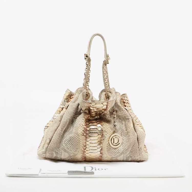Pre Owned Dior Beige/Gold Python Le Trente Hobo