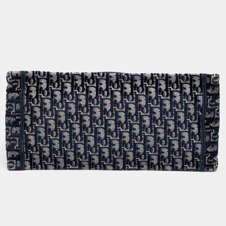 Pre Owned Dior Navy Blue Oblique Embroidered Velvet Medium Book Tote