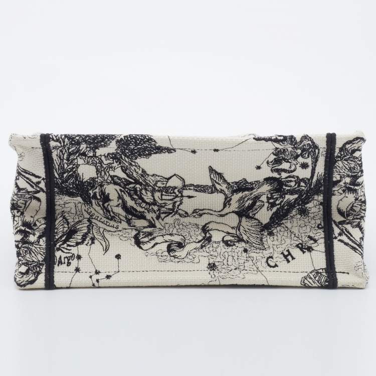 Pre Owned Dior White/Black Canvas Zodiac Embroidery Hercules Small Book Tote