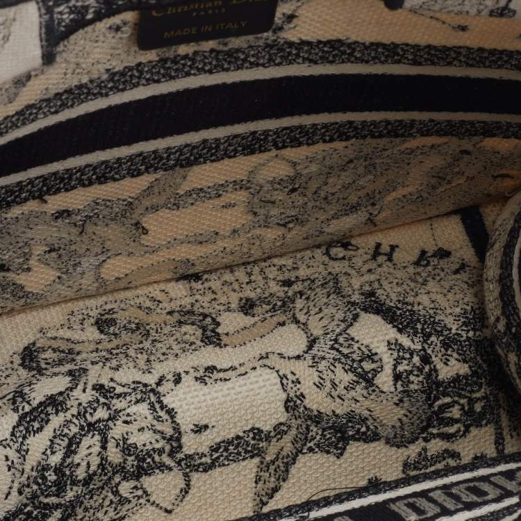 Pre Owned Dior White/Black Canvas Zodiac Embroidery Hercules Small Book Tote
