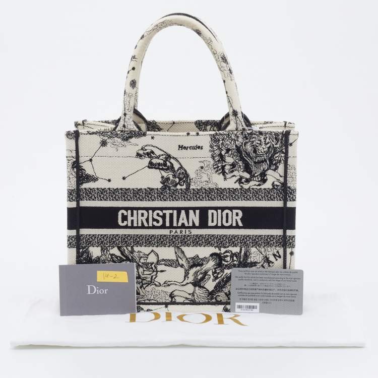 Pre Owned Dior White/Black Canvas Zodiac Embroidery Hercules Small Book Tote