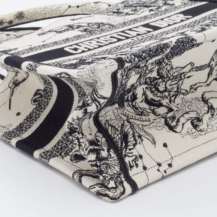 Pre Owned Dior White/Black Canvas Zodiac Embroidery Hercules Small Book Tote