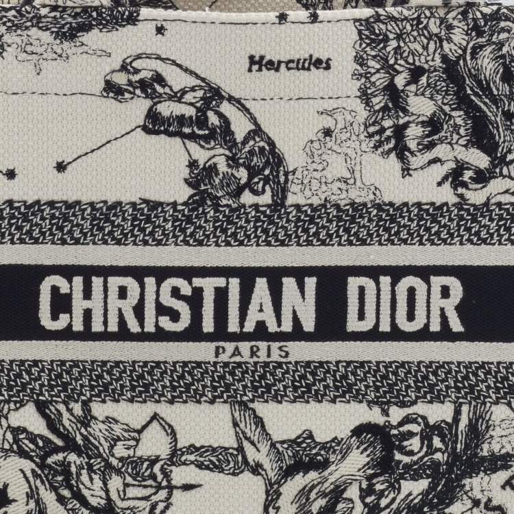 Pre Owned Dior White/Black Canvas Zodiac Embroidery Hercules Small Book Tote