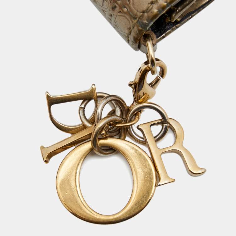 Pre Owned Dior Gold Micro Cannage Patent Leather Mini Lady Dior Card Case