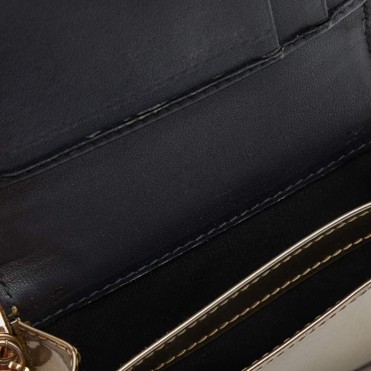 Pre Owned Dior Gold Micro Cannage Patent Leather Mini Lady Dior Card Case