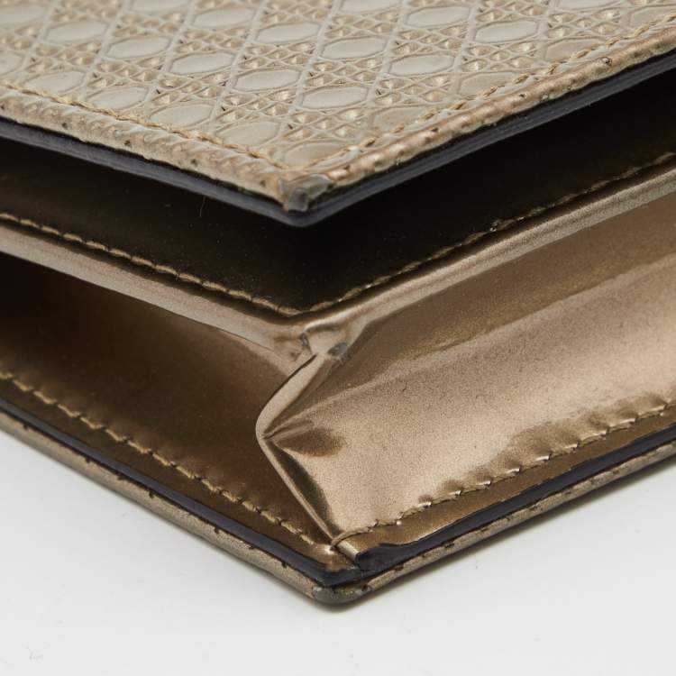 Pre Owned Dior Gold Micro Cannage Patent Leather Mini Lady Dior Card Case