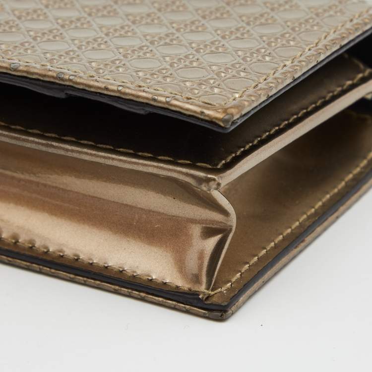 Pre Owned Dior Gold Micro Cannage Patent Leather Mini Lady Dior Card Case