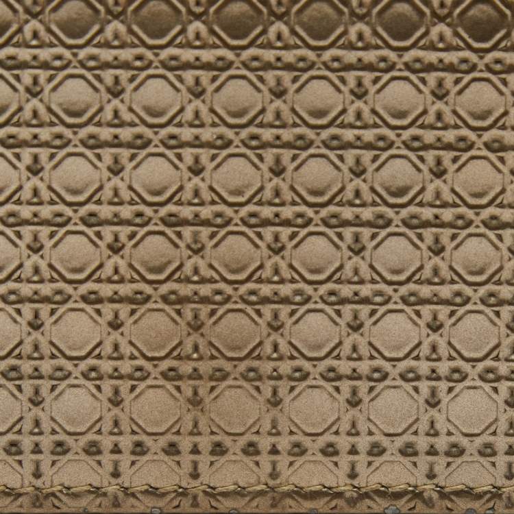 Pre Owned Dior Gold Micro Cannage Patent Leather Mini Lady Dior Card Case