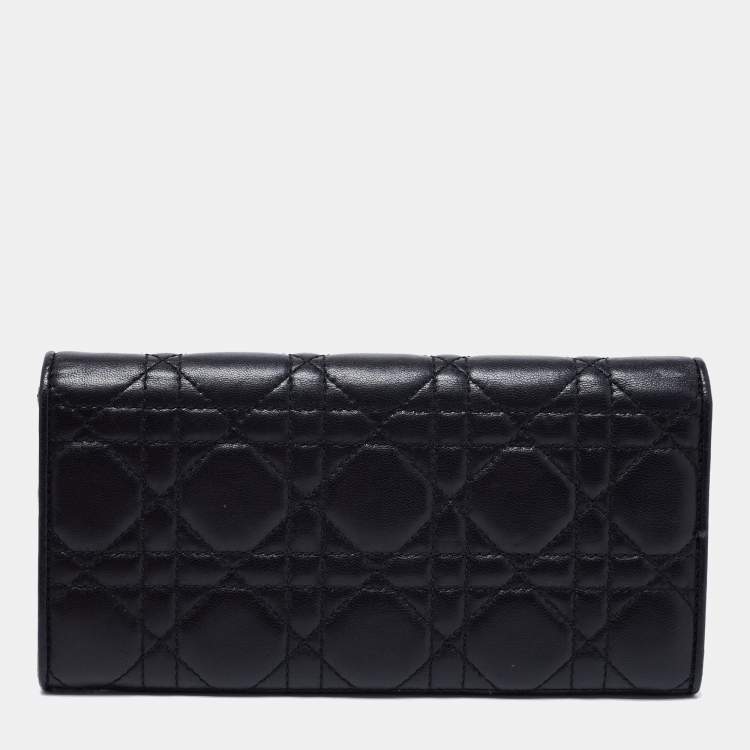 Pre Owned Dior Black Cannage Leather Lady Dior Wallet on Chain