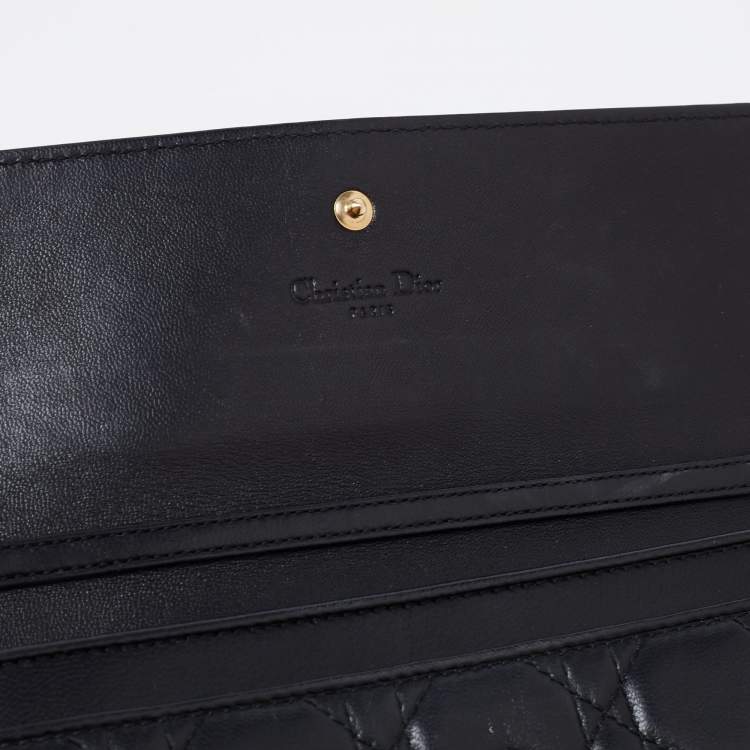 Pre Owned Dior Black Cannage Leather Lady Dior Wallet on Chain