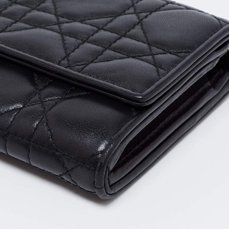 Pre Owned Dior Black Cannage Leather Lady Dior Wallet on Chain