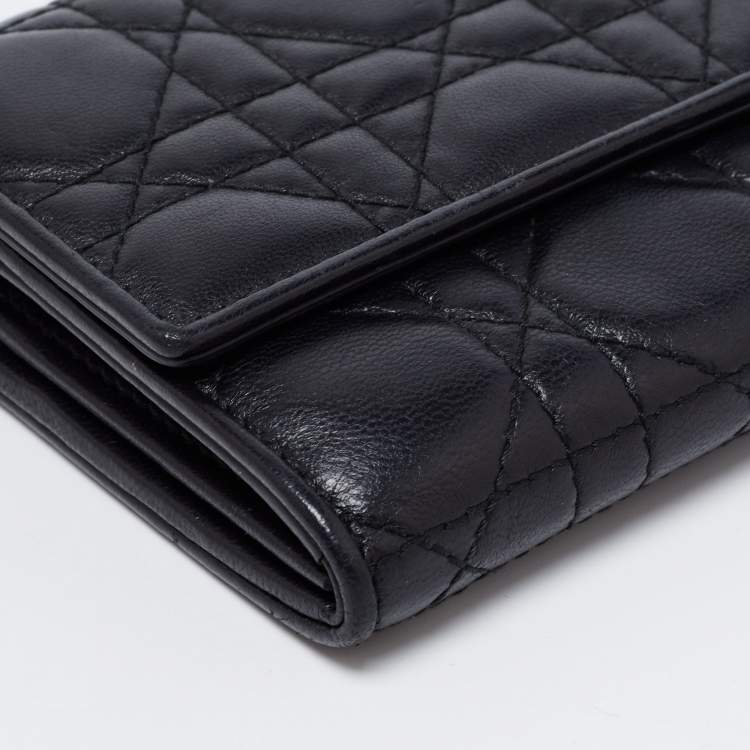 Pre Owned Dior Black Cannage Leather Lady Dior Wallet on Chain