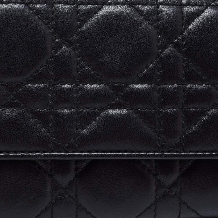 Pre Owned Dior Black Cannage Leather Lady Dior Wallet on Chain