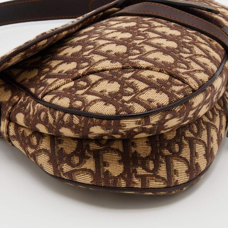 Pre Owned Dior Beige/Brown Oblique Canvas Saddle Shoulder Bag