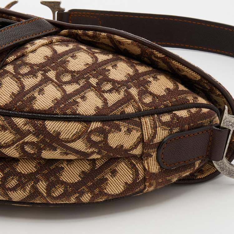 Pre Owned Dior Beige/Brown Oblique Canvas Saddle Shoulder Bag