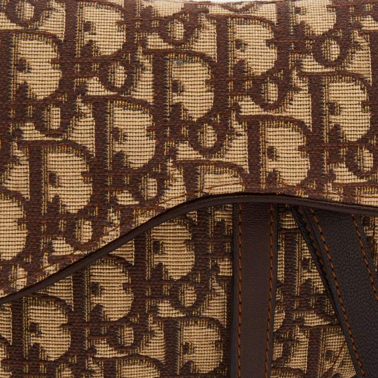 Pre Owned Dior Beige/Brown Oblique Canvas Saddle Shoulder Bag