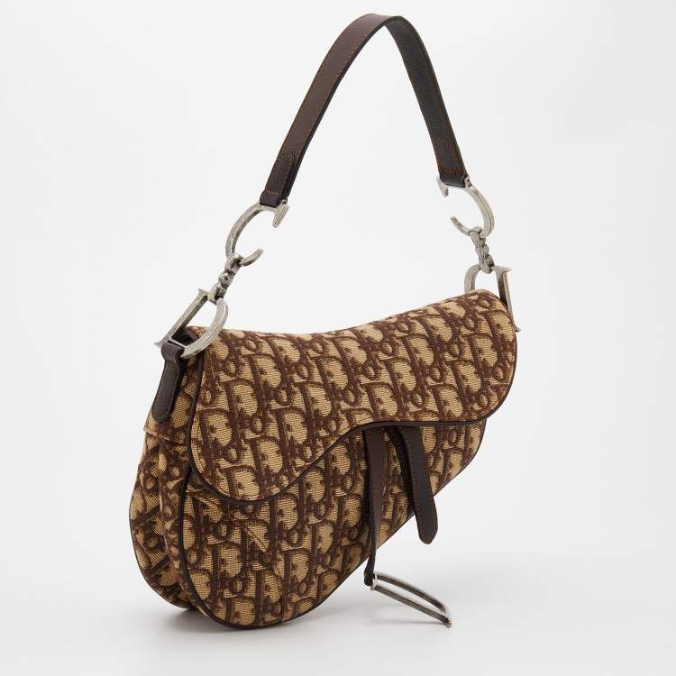 Pre Owned Dior Beige/Brown Oblique Canvas Saddle Shoulder Bag