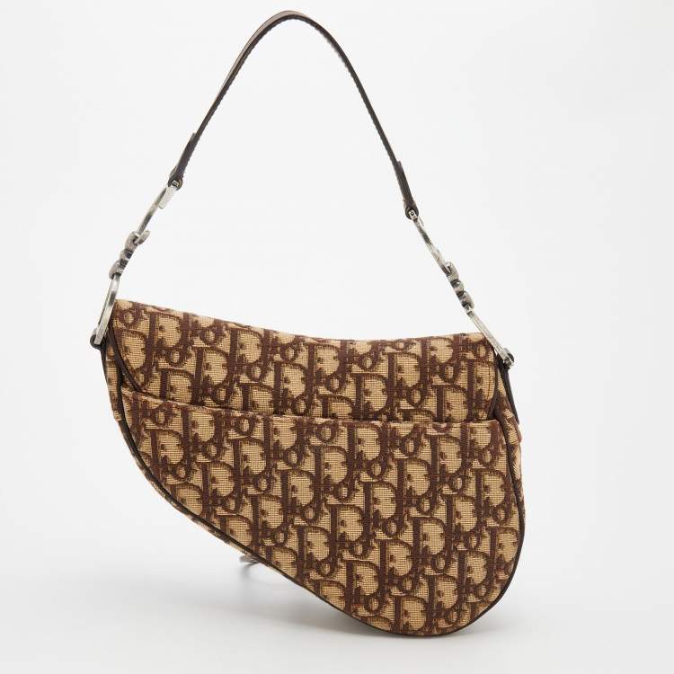 Pre Owned Dior Beige/Brown Oblique Canvas Saddle Shoulder Bag