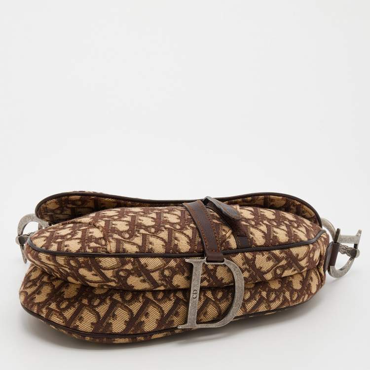 Pre Owned Dior Beige/Brown Oblique Canvas Saddle Shoulder Bag
