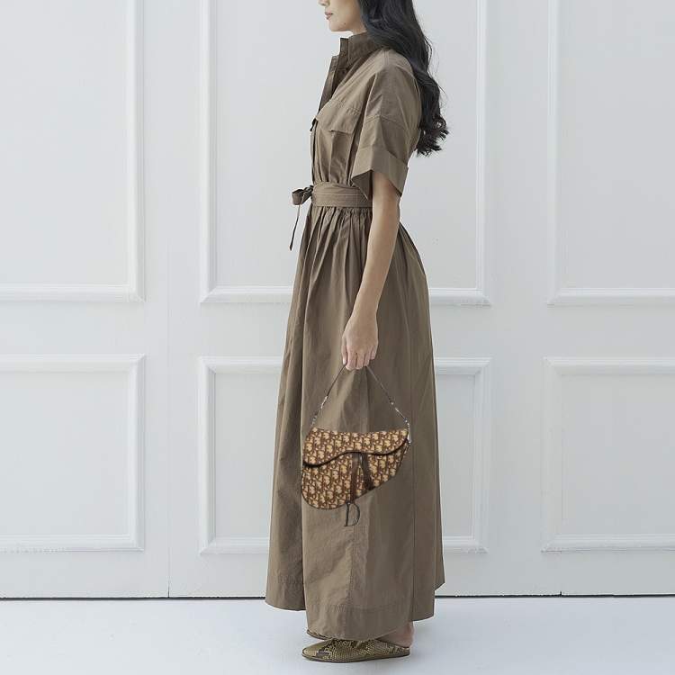Pre Owned Dior Beige/Brown Oblique Canvas Saddle Shoulder Bag