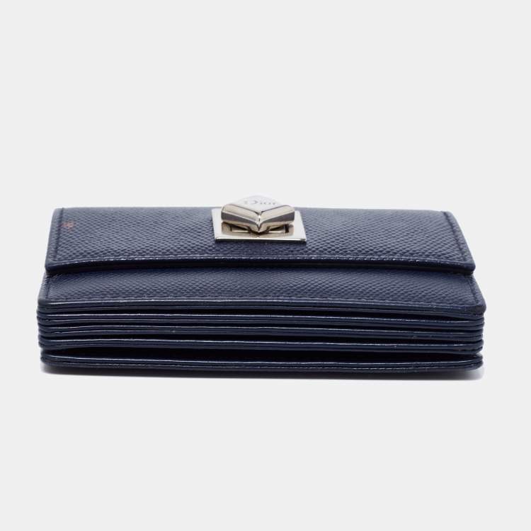 Pre Owned Dior Navy Blue Leather Turn Me Gusset Card Case