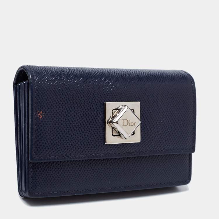 Pre Owned Dior Navy Blue Leather Turn Me Gusset Card Case