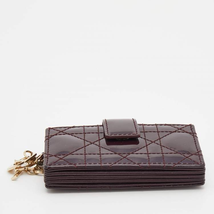 Pre Owned Dior Burgundy Cannage Patent Leather Lady Dior 5 Gusset Card Holder