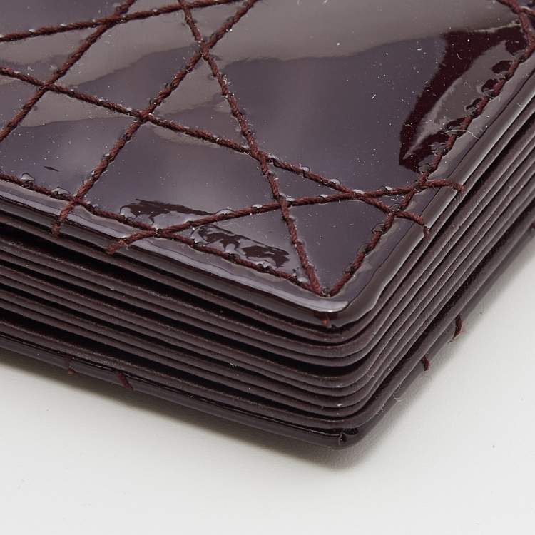 Pre Owned Dior Burgundy Cannage Patent Leather Lady Dior 5 Gusset Card Holder