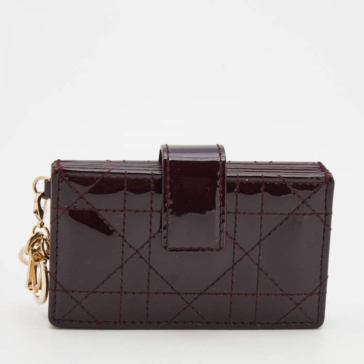 Pre Owned Dior Burgundy Cannage Patent Leather Lady Dior 5 Gusset Card Holder
