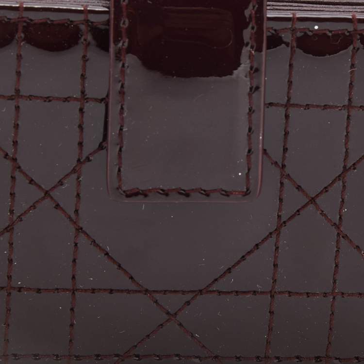 Pre Owned Dior Burgundy Cannage Patent Leather Lady Dior 5 Gusset Card Holder