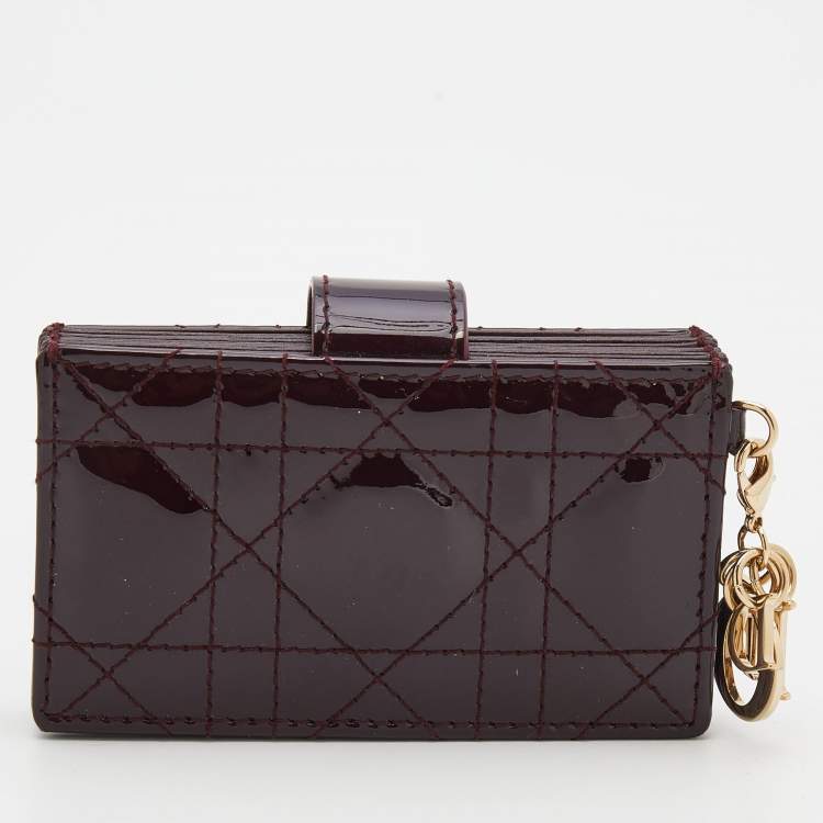 Pre Owned Dior Burgundy Cannage Patent Leather Lady Dior 5 Gusset Card Holder