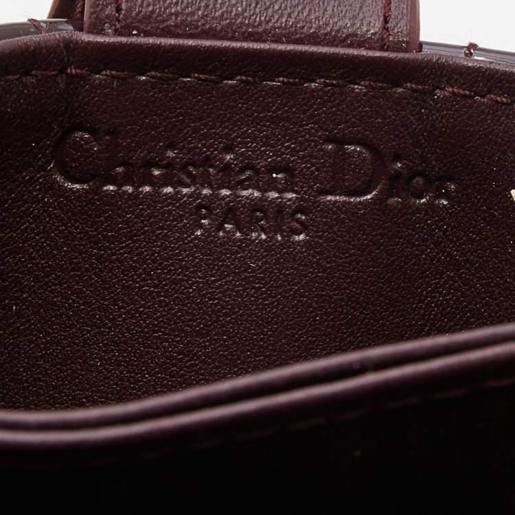 Pre Owned Dior Burgundy Cannage Patent Leather Lady Dior 5 Gusset Card Holder